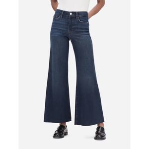FRAME Le Palazzo High Rise Raw Hem Wide Leg Stretch Jeans in Majesty Blue 24